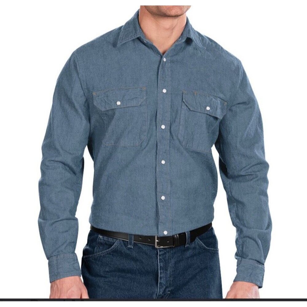 Unifirst Shirt Mens XL Blue Long Sleeve Pearl Snap Button Denim Shacket NWOT